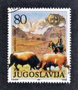 Cancelled postage s tamp printed by Yugoslavia, that shows Grmec, Bullfight