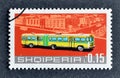 Cancelled postage stamp printed by Albania, that shows City Bus