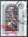Cancelled postage stamp printed by Argentina, that shows Adoration of the Kings Basilica of the Holy Sacrament Buenos Aires