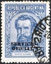 Cancelled postage stamp printed by Argentina, that shows portrait of Martin Miguel de Guemes