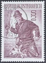 Cancelled postage stamp printed by Austria, that shows Angling Royalty Free Stock Photo