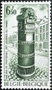 Cancelled postage stamp printed by Belgium, that shows Public Mailbox of 1852, Stamp Day Royalty Free Stock Photo