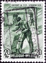 Cancelled postage stamp printed by Belgium, that shows Railway Stamp: Box-shipper Royalty Free Stock Photo