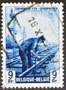 Cancelled postage stamp printed by Belgium, that shows Railway Stamp: Railway Worker Royalty Free Stock Photo