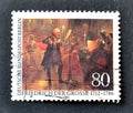 Cancelled postage stamp printed by Berlin, Germany, that shows `The Flute Concert`