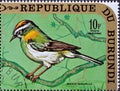 Cancelled postage stamp printed by Burundi, that shows The common firecrest