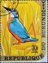 Cancelled postage stamp printed by Burundi, that shows The common kingfisher