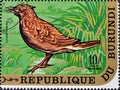 Cancelled postage stamp printed by Burundi, that shows The crested lark