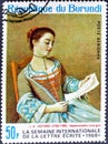 Cancelled postage stamp printed by Burundi, that shows Painting Mademoiselle Lavergne by Jean Etienne Liotard