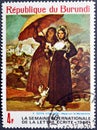 Cancelled postage stamp printed by Burundi, that shows Painting Women, Along the Manzanares by Goya