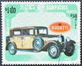 Cancelled postage stamp printed by Cambodia, that shows Bugatti (1929)