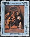 Cancelled postage stamp printed by Cambodia, that shows painting Mystic Marriage of Saint Catherine Royalty Free Stock Photo