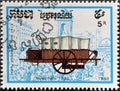 Cancelled postage stamp printed by Cambodia, that shows Post coach 1793