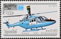Cancelled postage stamp printed by Cambodia, that shows Westland Lynx WG-13 Helicopter