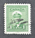 Cancelled Postage stamp printed by Canada, that shows portrait of king George VI