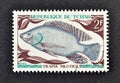 Cancelled postage stamp printed by Chad, that shows Nile Tilapia Tilapia nilotica