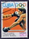 Cancelled postage stamp printed by Cuba, that shows Boxing