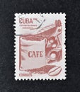 Cancelled postage stamp printed by Cuba, that shows Coffee