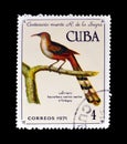 Cancelled postage stamp printed by Cuba, that shows Cuban Lizard-cuckoo