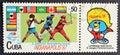 Cancelled postage stamp printed by Cuba, that shows Different sports and flags