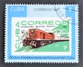 Cancelled postage stamp printed by Cuba, that shows Old locomotive