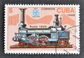 Cancelled postage stamp printed by Cuba, that shows Old locomotive