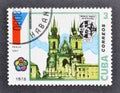 Cancelled postage stamp printed by Cuba, that shows 1st World Youth Festival, Prague, 1947