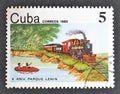 Cancelled postage stamp printed by Cuba, that shows Old steam Locomotive Royalty Free Stock Photo