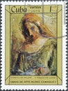 Cancelled postage stamp printed by Cuba, that shows Woman Bust , Camaguey museum