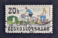 Cancelled postage stamp printed by Czechoslovakia, that shows Bicycles Royalty Free Stock Photo