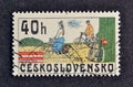 Cancelled postage stamp printed by Czechoslovakia, that shows Bicycles Royalty Free Stock Photo