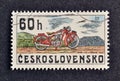 Cancelled postage stamp printed by Czechoslovakia, that shows Jawa motorcycle 175