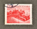 Cancelled postage stamp printed by Czechoslovakia, that shows Tractor and Seeders
