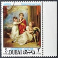 Cancelled postage stamp printed by Dubai, that shows Painting Portrait of the boys Fluyder by Lawrence