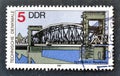 Cancelled postage stamp printed by East Germany, that shows Drawbridge in Magdeburg Royalty Free Stock Photo