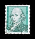 Cancelled postage stamp printed by East Germany, that shows Johann Gottfried von Herder