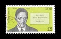 Cancelled postage stamp printed by East Germany, that shows portrait of German novelist, essayist, and doctor Bruno Alfred DÃÂ¶blin