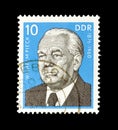 Cancelled postage stamp printed by East Germany, that shows portrait of president Wilhelm Pieck Royalty Free Stock Photo