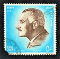 Cancelled postage stamp printed by Egypt, that shows president Gamal Abdel Nasser