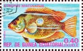 Cancelled postage stamp printed by Equatorial Guinea, that shows The orange chromide