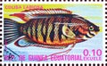 Cancelled postage stamp printed by Equatorial Guinea, that shows The thick-lipped gourami