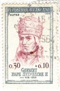 Cancelled postage stamp printed by France, that shows portrait of Pope Sylvester II Gerbert