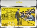 Cancelled postage stamp printed by German Democratic Republic, that shows University of Transport `Friedrich List`