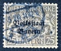 Cancelled postage stamp printed by Germany, Bayern, that shows Coat of arms, overprinted
