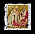 Cancelled postage stamp printed by Germany, that shows `Birth of Christ`