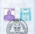Cancelled postage stamp printed by Germany, that shows Charlottenburg Castle, Berlin and Ahrensburg Castle Royalty Free Stock Photo