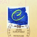 Cancelled postage stamp printed by Germany, that shows Emblem of the Council of Europe