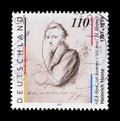 Cancelled postage stamp printed by Germany, that shows portrait of Heinrich Heine