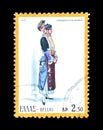 Cancelled postage stamp printed by Greece, that shows Female Costume from Alexandria