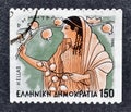 Cancelled postage stamp printed by Greece, that shows Greek Mythology - Gods of Olympus - Demetra